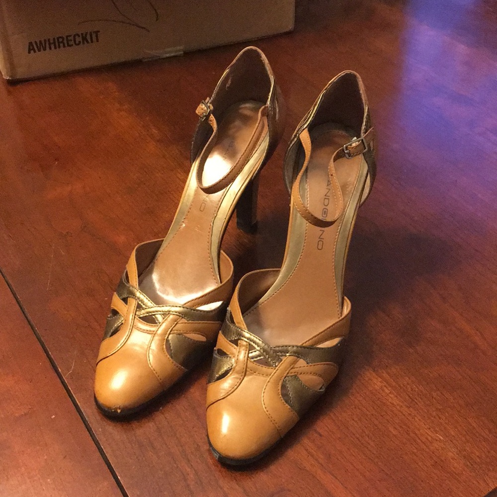 Bandolier Brown and Bronze Strappy Pumps Size 7.5